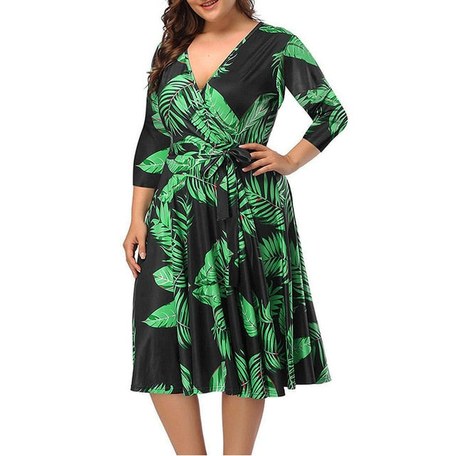 Tropical Plant Print Dress