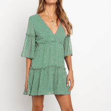 Load image into Gallery viewer, V-neck lotus leaf mini dress