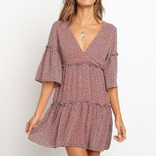 Load image into Gallery viewer, V-neck lotus leaf mini dress