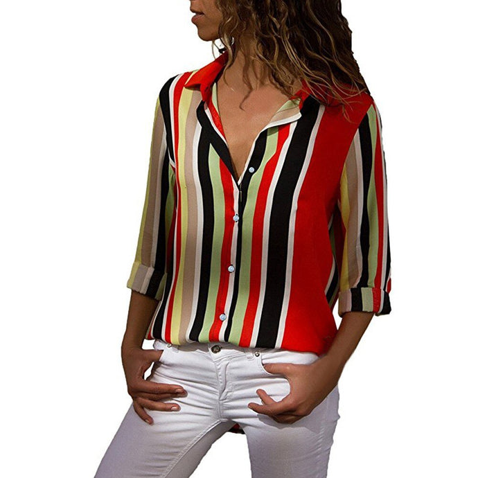 Blouse with V-neck button