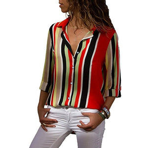 Blouse with V-neck button